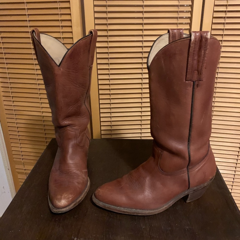 Mens Frye 2355 Cognac Brown Leather Vintage Western Cowboy Boots Size 9 1/2 D